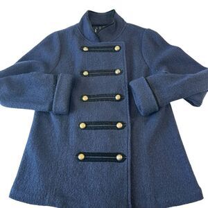 Zara Navy Blue Military Boiled Wool Coat, XS